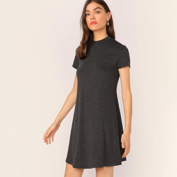 

Mock Neck Solid Swing Dress