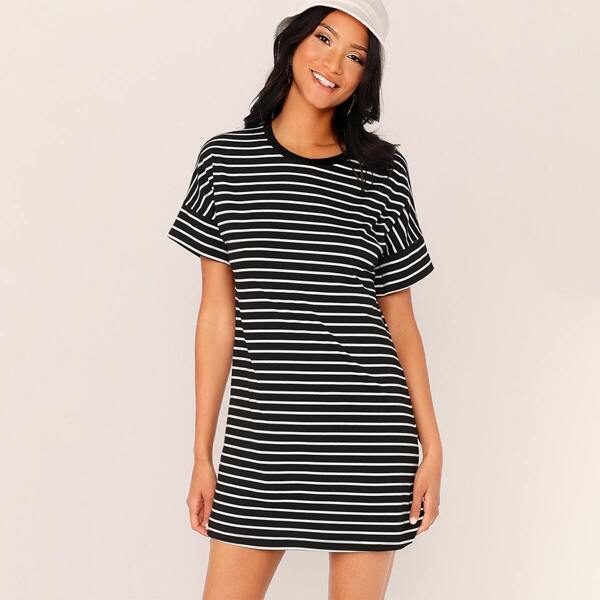 

Drop Shoulder Striped Tee Dress