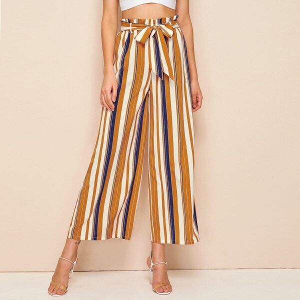 

Paperbag Waist Colorful Striped Belted Palazzo Pants, Multicolor