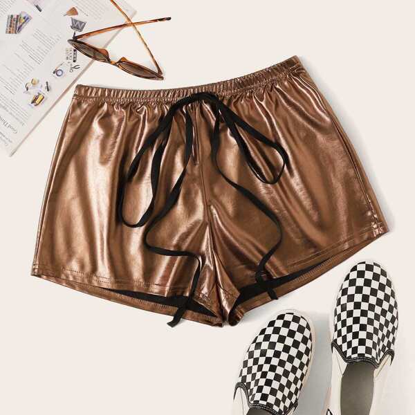 

Drawstring Waist Metallic Shorts