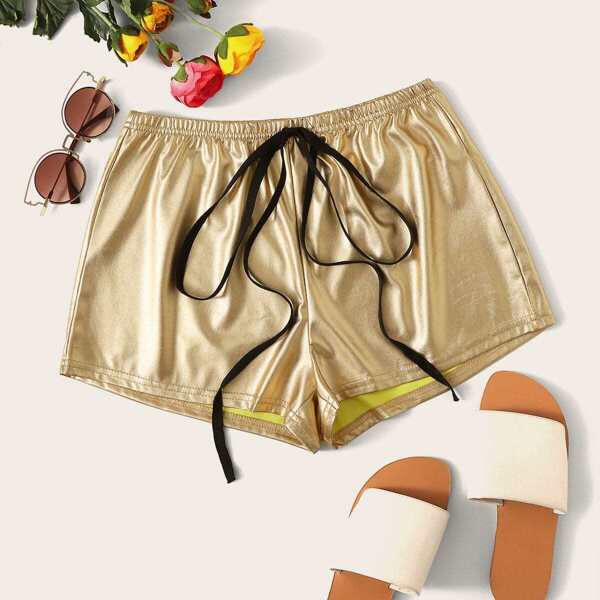 

Tie Waist Metallic Shorts