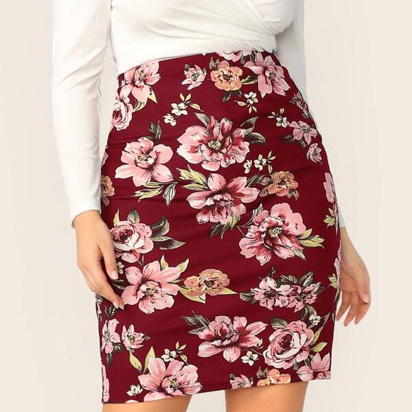 

Plus Floral Print Bodycon Skirt