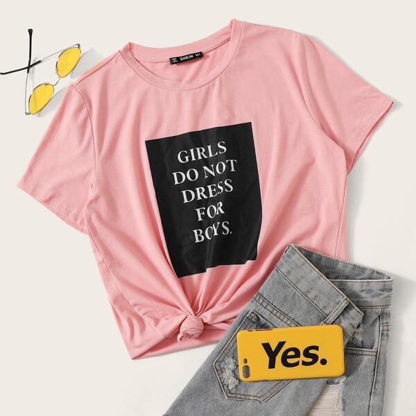 

Short Sleeve Slogan Print Top