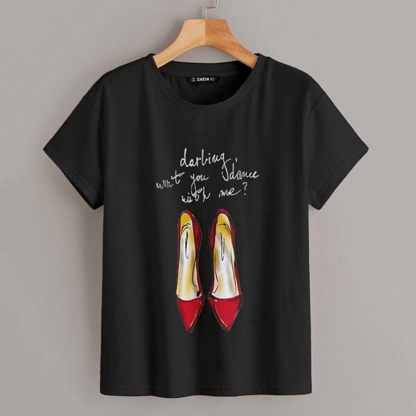 

Shoe & Slogan Graphic Short Sleeve Tee, Black