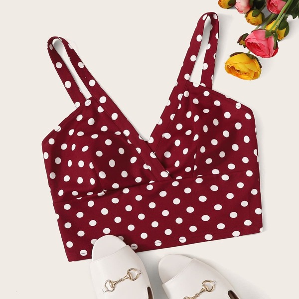 

Surplice Neck Polka Dot Print Crop Top