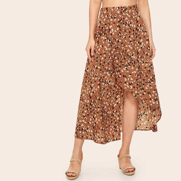 

Ditsy Floral Print Asymmetrical Hem Skirt