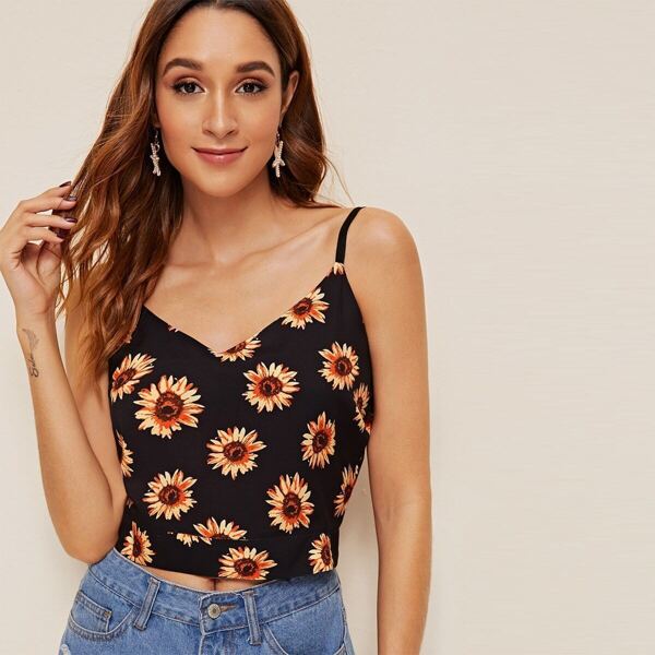 

Sunflower Print Knot Cami Top, Multicolor