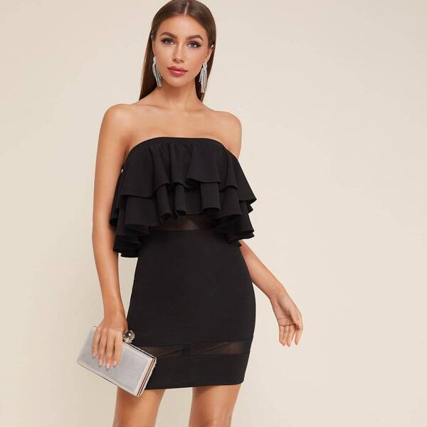 

Contrast Mesh Tiered Layer Bodycon Tube Dress