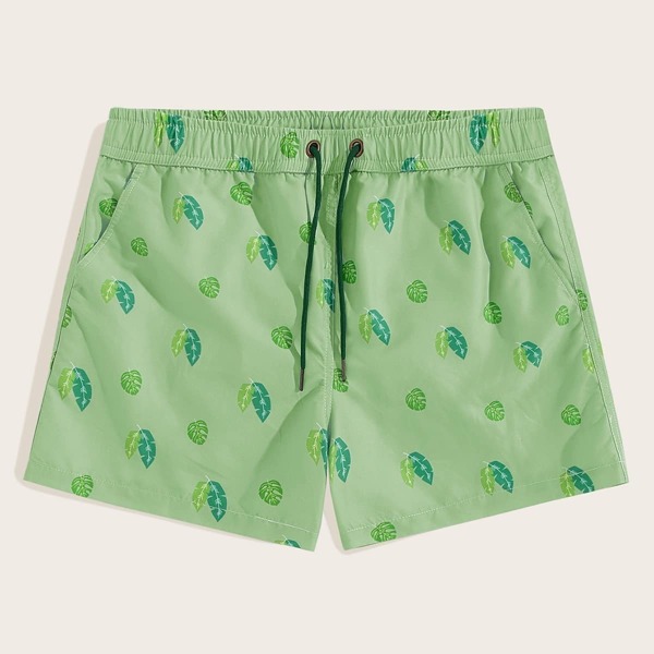

Men Leaf Print Drawstring Shorts