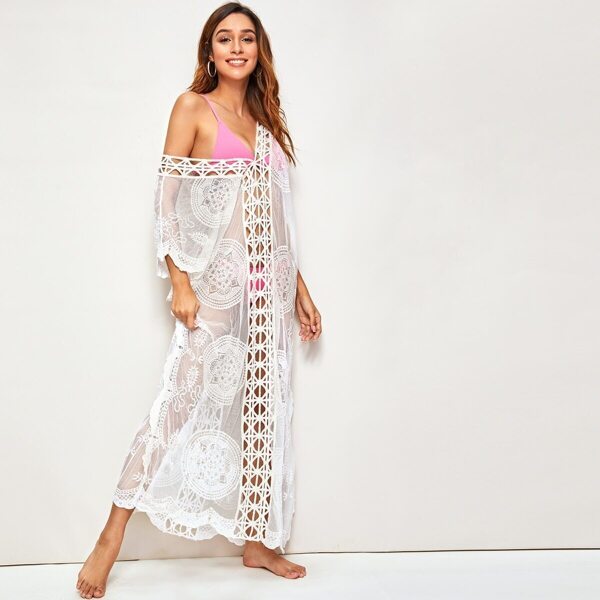 

Embroidered Mesh Cut-out Sheer Cover Up