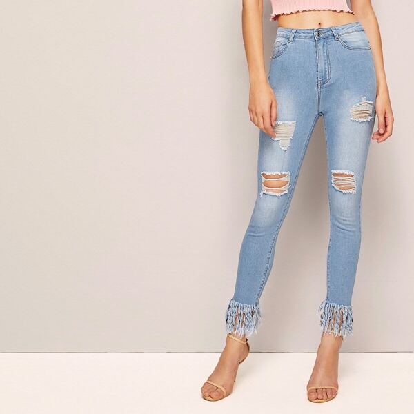 

Fringe Hem Ripped Skinny Jeans