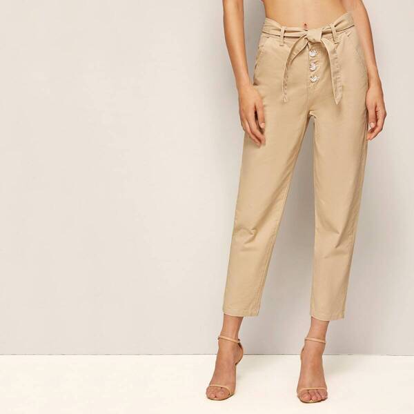 

Button Front Belted Crop Carrot Jeans