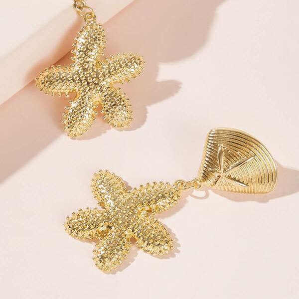 

Starfish & Shell Design Drop Earrings 1pair, Gold