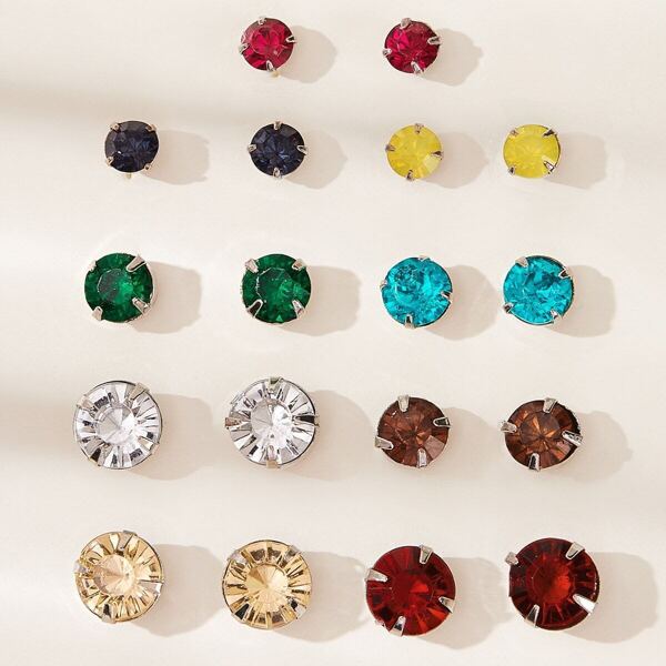 

Gemstone Design Stud Earrings 9pairs
