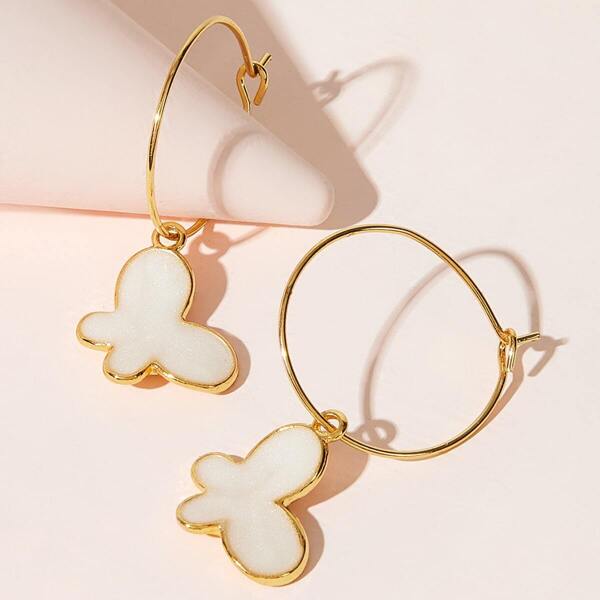 

Circle Butterfly Drop Earrings 1pair, Gold