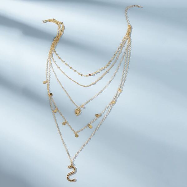 

Disc & Palm Charm Layered Chain Necklace 1pc