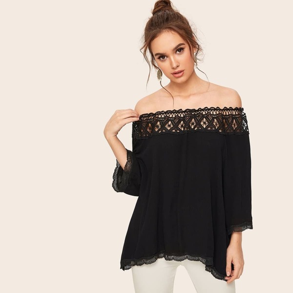 

Lace Panel Off Shoulder Blouse