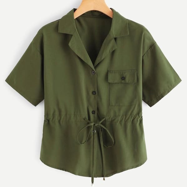 

Plus Drawstring Waist Pocket Utility Shirt