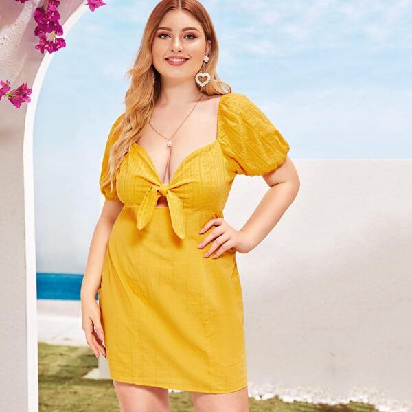 

Plus Tie Front Solid Dress