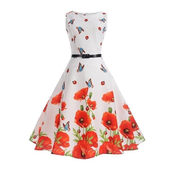

Plus Butterfly & Floral Print Belted Flare Dress
