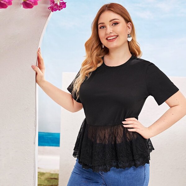 

Plus Lace Hem Peplum Tee