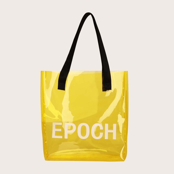 

Letter Print Clear Shopper Bag, Yellow