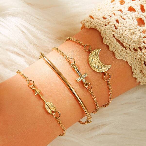 

Moon & Arrow Charm Chain Bracelet 4pcs