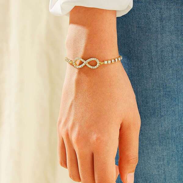 

Rhinestone Engraved Chain Bracelet 1pc, Gold