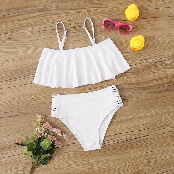 

Girls Flounce Top With Cut Out Bikini Set