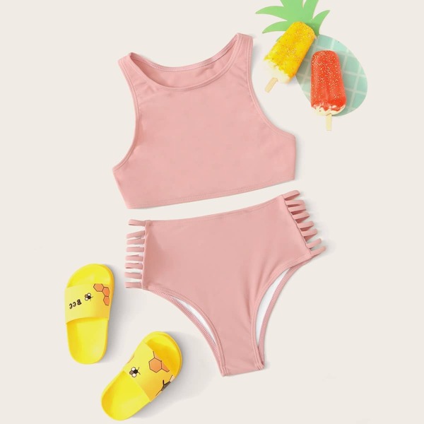 

Girls Top With Ladder Cut Out Bikini Set
