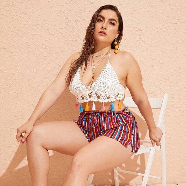 

Plus Striped Drawstring Swimming Shorts Without Tops