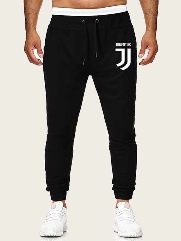 

Men Letter Graphic Drawstring Waist Pants, Black