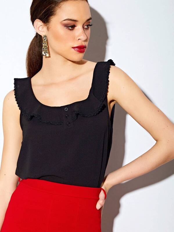 

Ruffle Neck Sleeveless Top, Black, Nubia Sandos