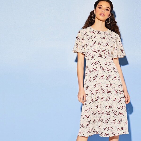 

Angel Sleeve Chiffon Floral Dress, Multicolor