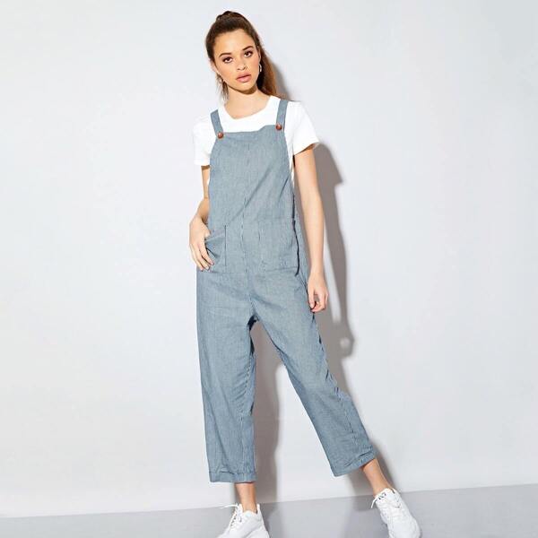 

Chambray Stripe Pinafore Jumpsuit