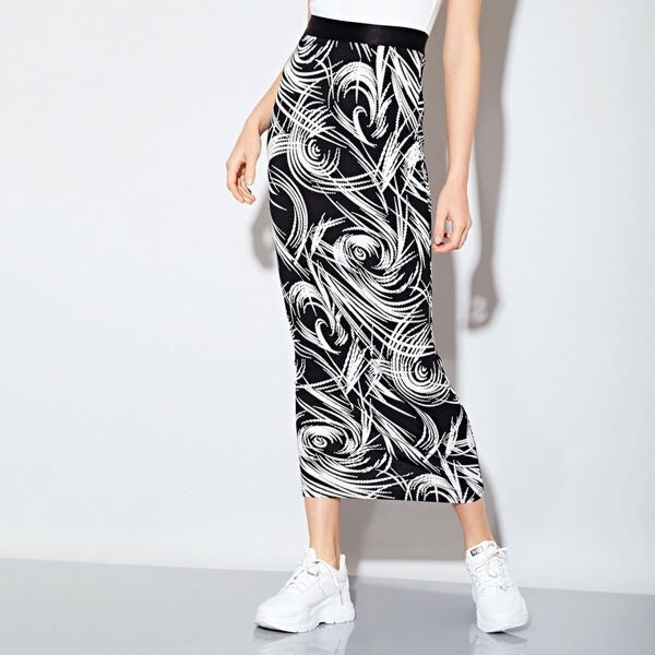 

Swirl Print Jersey Maxi Skirt
