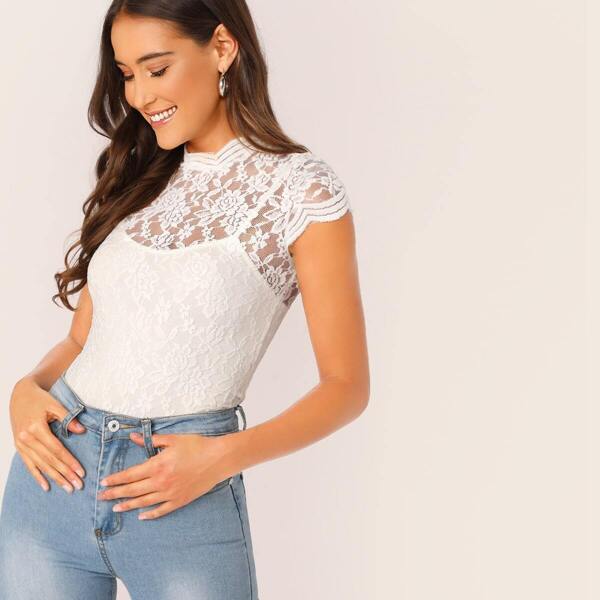 

Mock Neck Lace Top With Cami