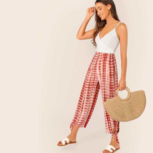 

Split Knot Hem Tie Dye Pants, Red