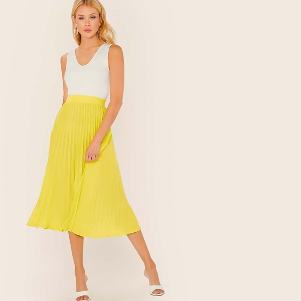 

Neon Yellow High Waist Pleated Skirt