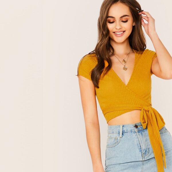 

Crop Wrap Rib Knit Tee
