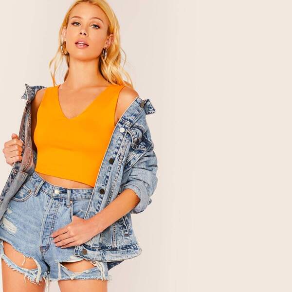 

Double V Neck Crop Top