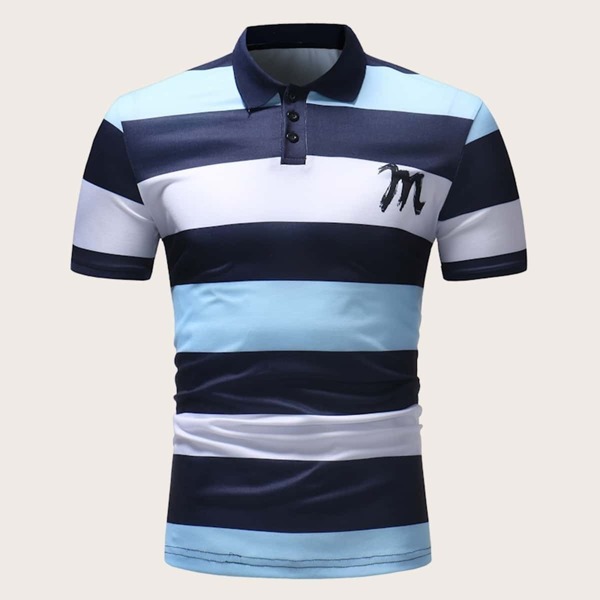 

Men Letter Print Striped Polo Shirt