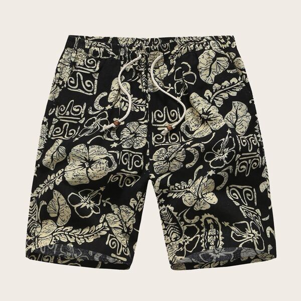 

Men Floral Print Drawstring Waist Shorts