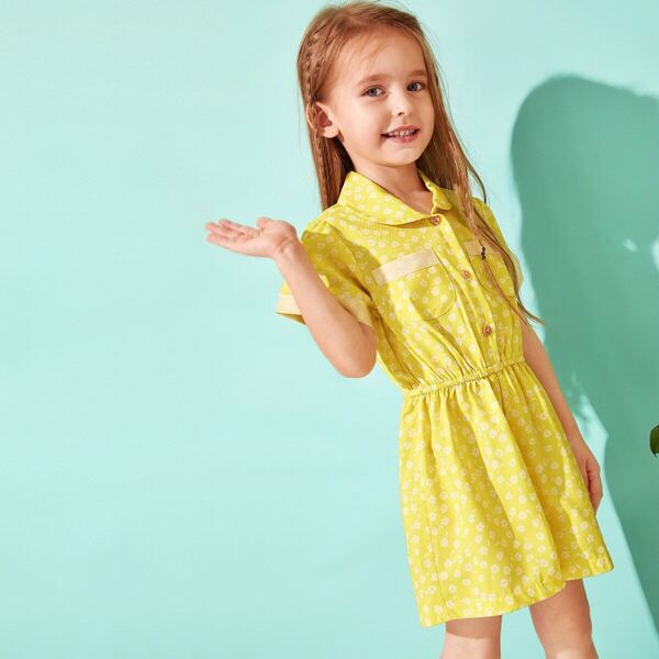 

Toddler Girls Ditsy Floral Dual Pockets Half Button Jumpsuit