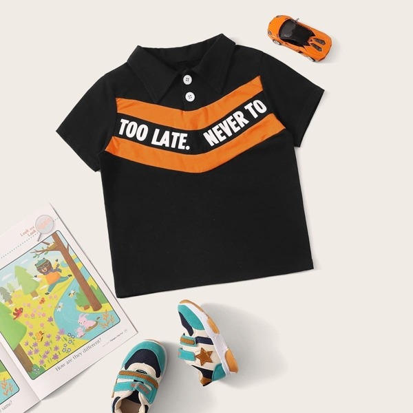 

Toddler Boys Contrast Panel Letter Print Polo Shirt