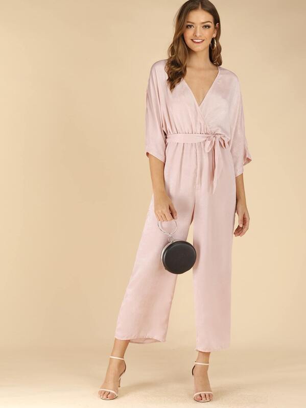 

Tie Waist Wide Leg Jumpsuit, Pink