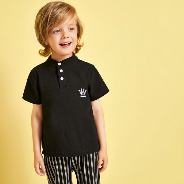 

Toddler Boys Imperial Crown Embroidery Stand Collar Polo Shirt