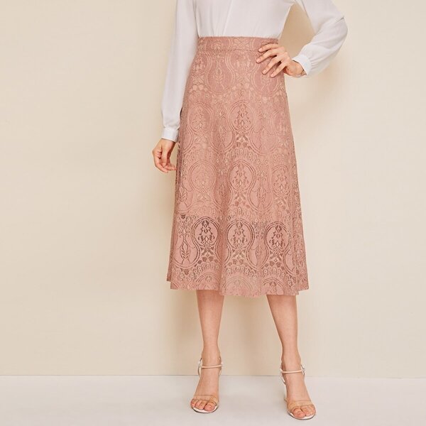 

Lace Midi Skirt, Pink