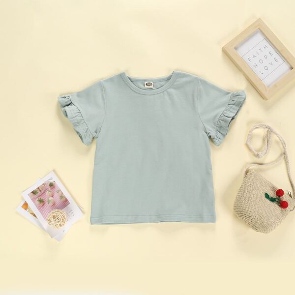 

Toddler Girls Solid Flounce Sleeve Tee