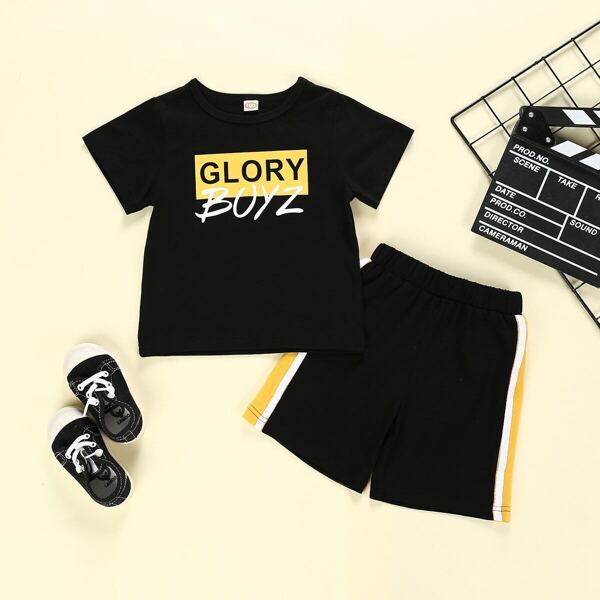 

Toddler Boys Letter Print Tee With Contrast Side Shorts